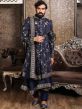 Blue Embroidered Silk Sherwani Set With Embroidery