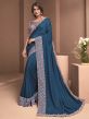 Teal Blue Colour Silk,Georgette Fabric Party Wear Saree.