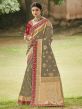 Brown Colour Organza Fabric Women Saree.