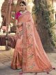 Peach Colour Silk Saree in Zari,Hand Work.