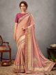 Peach,Magenta Colour Silk Fabric Indian Designer Saree.