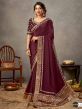 Wine Colour Silk Fabric Party Wear Saree.