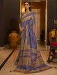 Blue,Beige Colour Silk Fabric Printed Saree.