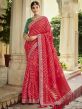 Pink,Red Colour Silk Fabric Wedding Saree.