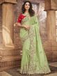 Pista Green Colour Indian Designer Saree in Net,Organza Fabric.