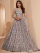 Silver Colour Net,Silk Fabric Anarkali Salwar Suit.