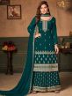 Rama Green Colour Georgette Fabric Salwar Kameez.