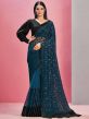 Teal Blue Colour Silk Party Wear Saree.