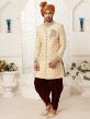 Brocade Fabric Designer Sherwani Cream Colour.