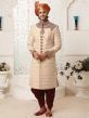 Cream Colour Brocade Fabric Indian Wedding Sherwani.