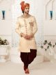 Cream Colour Brocade Fabric Designer Groom Sherwani.