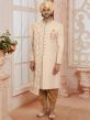 Cream Colour Brocade Fabric Groom Sherwani.