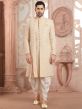 Cream,Beige Colour Silk Fabric Groom Sherwani.