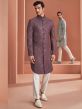 Purple Embroidered Indowestern For Groom