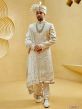 Cream,Golden Colour Silk,Imported Fabric Mens Sherwani.