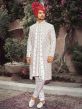 White Readymade Embroidered Layered Sherwani Set