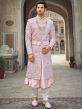 Pink Readymade Embroidered Anarkali Kurta And Sherwani Set