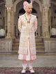 Peach Readymade Thread Embroidered Groom Sherwani Set