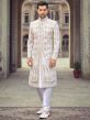 White Readymade Zari Embroidered Groom Sherwani Set