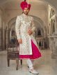 White Embroidered Readymade Anarkali Kurta And Sherwani Set