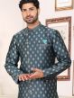 Blue Festive Woven Kurta Pajama In Jacquard