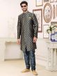 Grey Party Wear Kurta Pyjama With Weaves