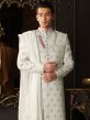 Off White Groom Hand Embroidered Sherwani In Silk