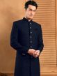 Blue Thread Embroidered Silk Indo Western For Men