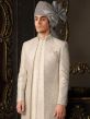 Off White Sequined Sherwani Set In Silk