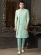 Green Layered Embroidered Indo Western In Silk