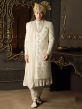 Readymade White Embroidered Sherwani With Anarkali Kurta