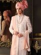 Peach Hand Embroidered Sherwani Set In Silk