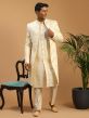 Cream Mirror Embroidered Indo Western For Men