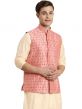 Cream Festive Kurta Pajama With Nehru Jacket