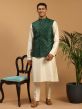 Off White Asymmetric Kurta Pyjama Set In Silk