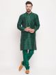 Green Embroidered Kurta Pyjama For Men