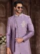 Purple Asymmetric Embroidered Indo Western For Men