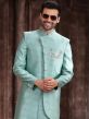 Blue Asymmetric Silk Indo Western For Groom