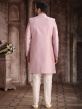 Pink Embroidered Groom Indo Western In Silk