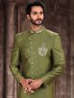 Green Art Silk Indo Western Set With Embroidery