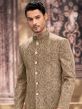 Green Thread Embroidered Silk Indo Western For Men