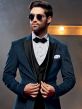 Blue Embroidered Velvet Tuxedo Set For Men