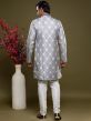 Blue Woven Indo Western Sherwani In Banarasi Silk