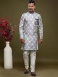 Blue Woven Indo Western Sherwani In Banarasi Silk