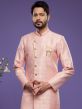 Pink Woven Indo Western Set In Banarasi Silk