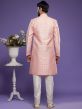 Pink Woven Indo Western Set In Banarasi Silk