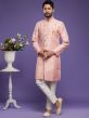 Pink Woven Indo Western Set In Banarasi Silk