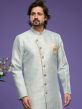 Blue Banarasi Silk Indo Western For Men