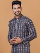 Dark Blue Floral Kurta Pyjama In Cotton