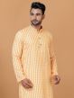 Yellow And White Kurta Pyjama In Cotton